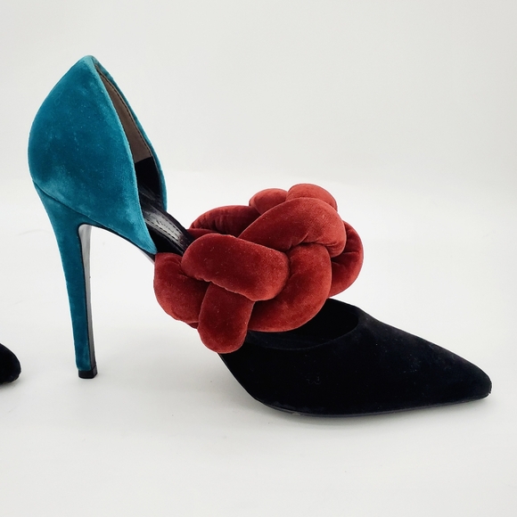 Marco de Vincenzo Color-Block Braided Velvet Pump Heels 38 - Picture 10 of 16